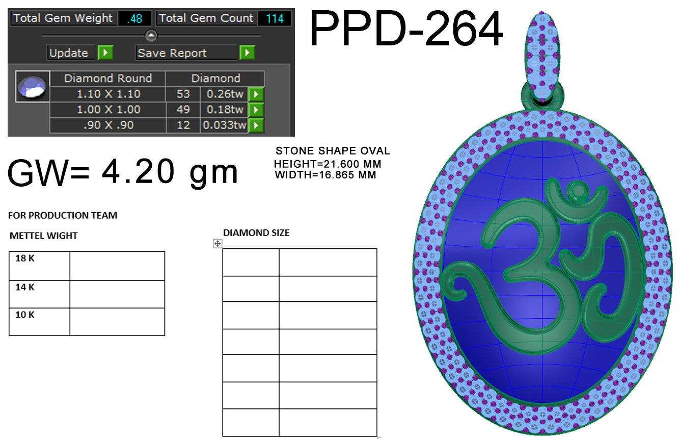 3D Jewelry Files Pendant Model 3DM STL PPD-264-DIA