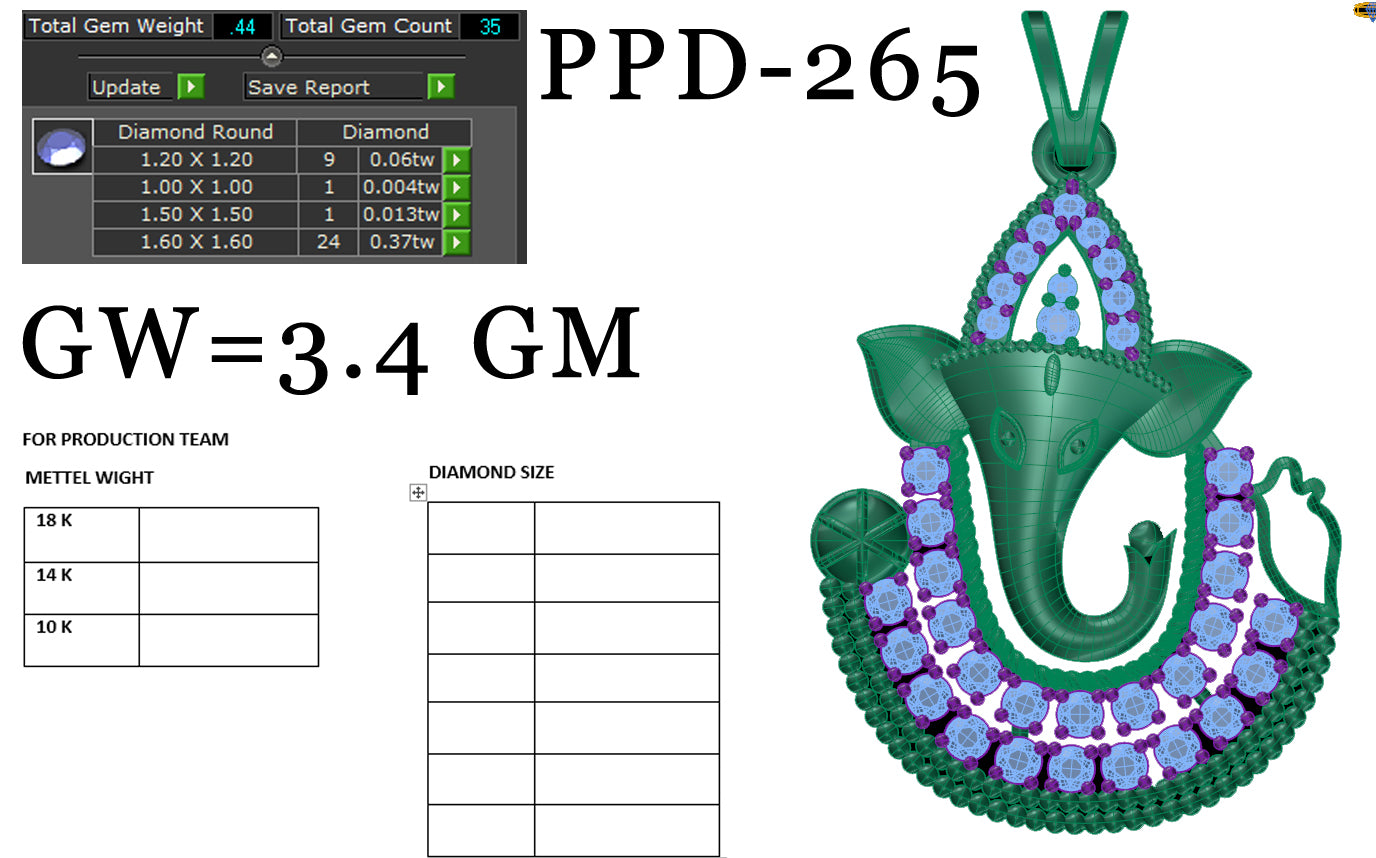 3D Jewelry Files Pendant Model 3DM STL PPD-265-DIA