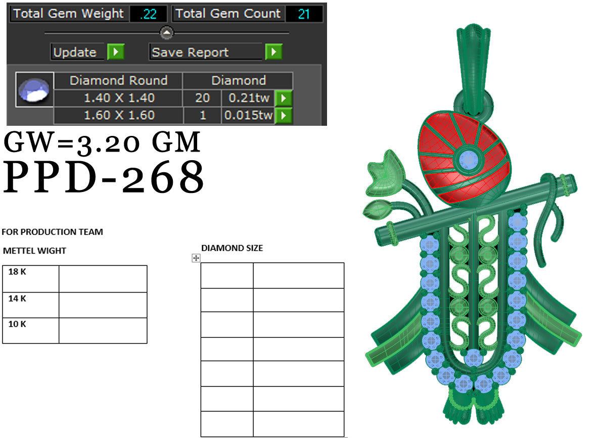 3D Jewelry Files Pendant Model 3DM STL PPD-268-DIA