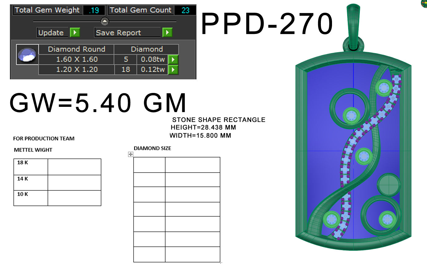 3D Jewelry Files Pendant Model 3DM STL PPD-270-DIA