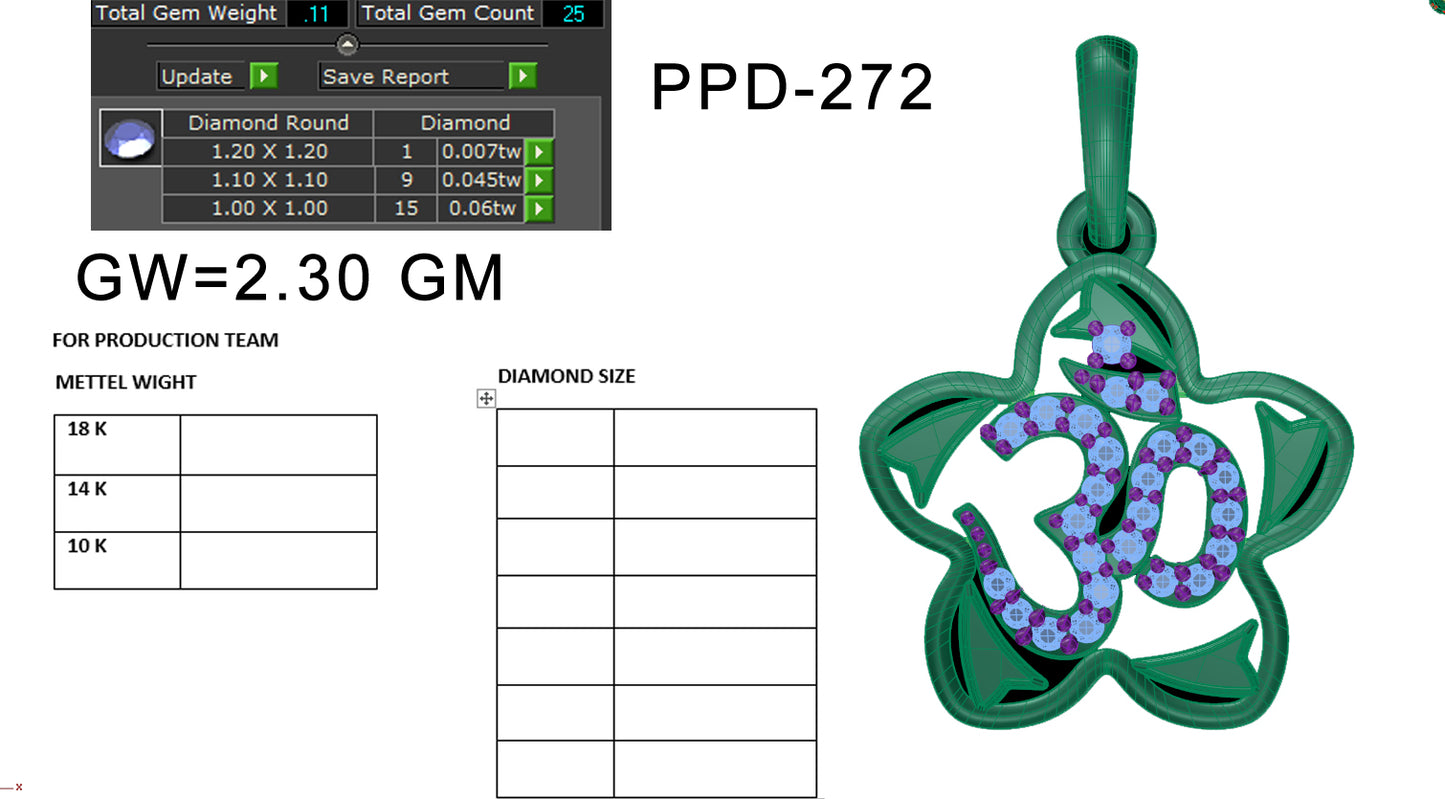 3D Jewelry Files Pendant Model 3DM STL PPD-272 DIA