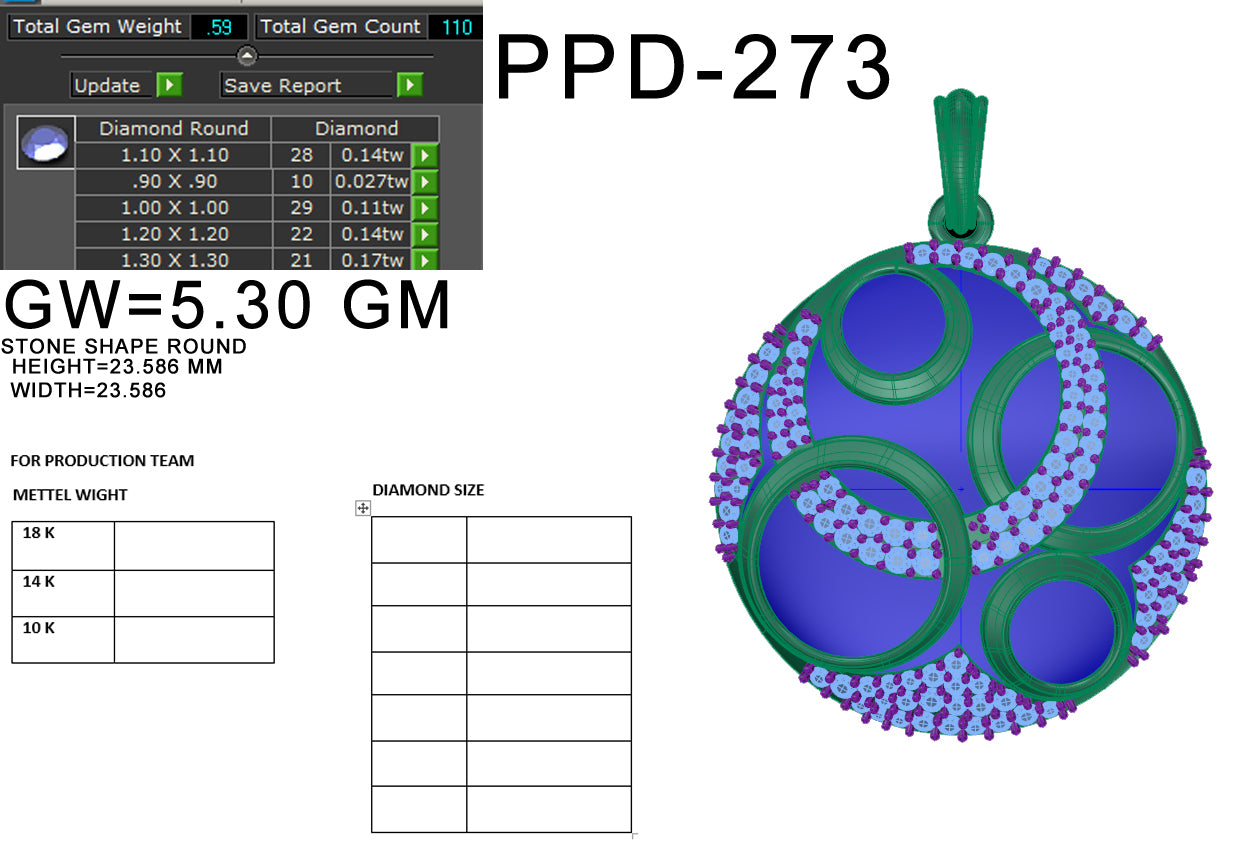 3D Jewelry Files Pendant Model 3DM STL PPD-274-DIA