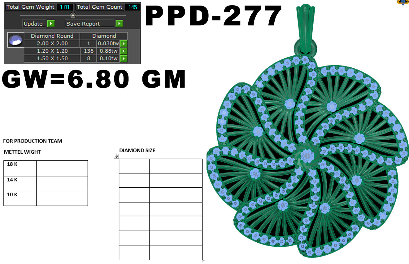 3D Jewelry Files Pendant Model 3DM STL PPD-277-DIA