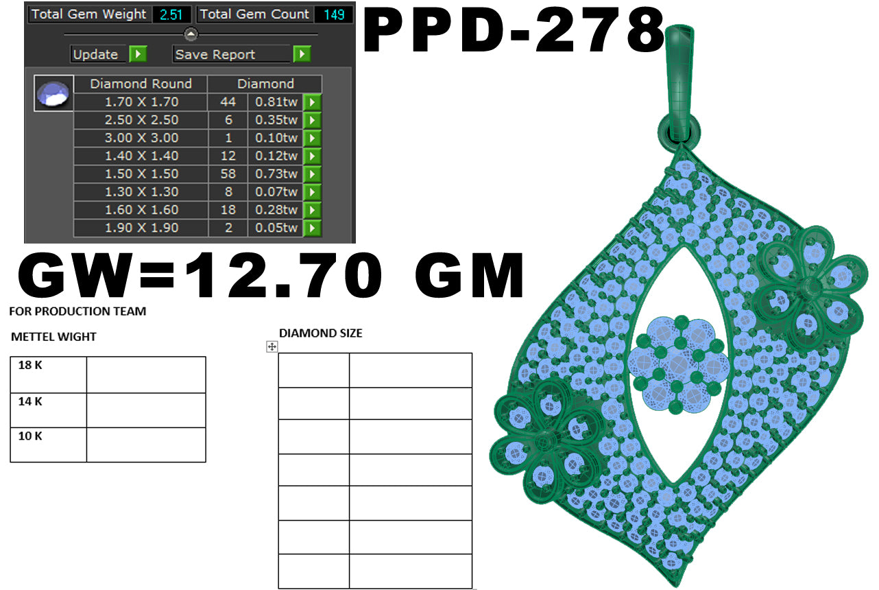 3D Jewelry Files Pendant Model 3DM STL PPD-278-DIA