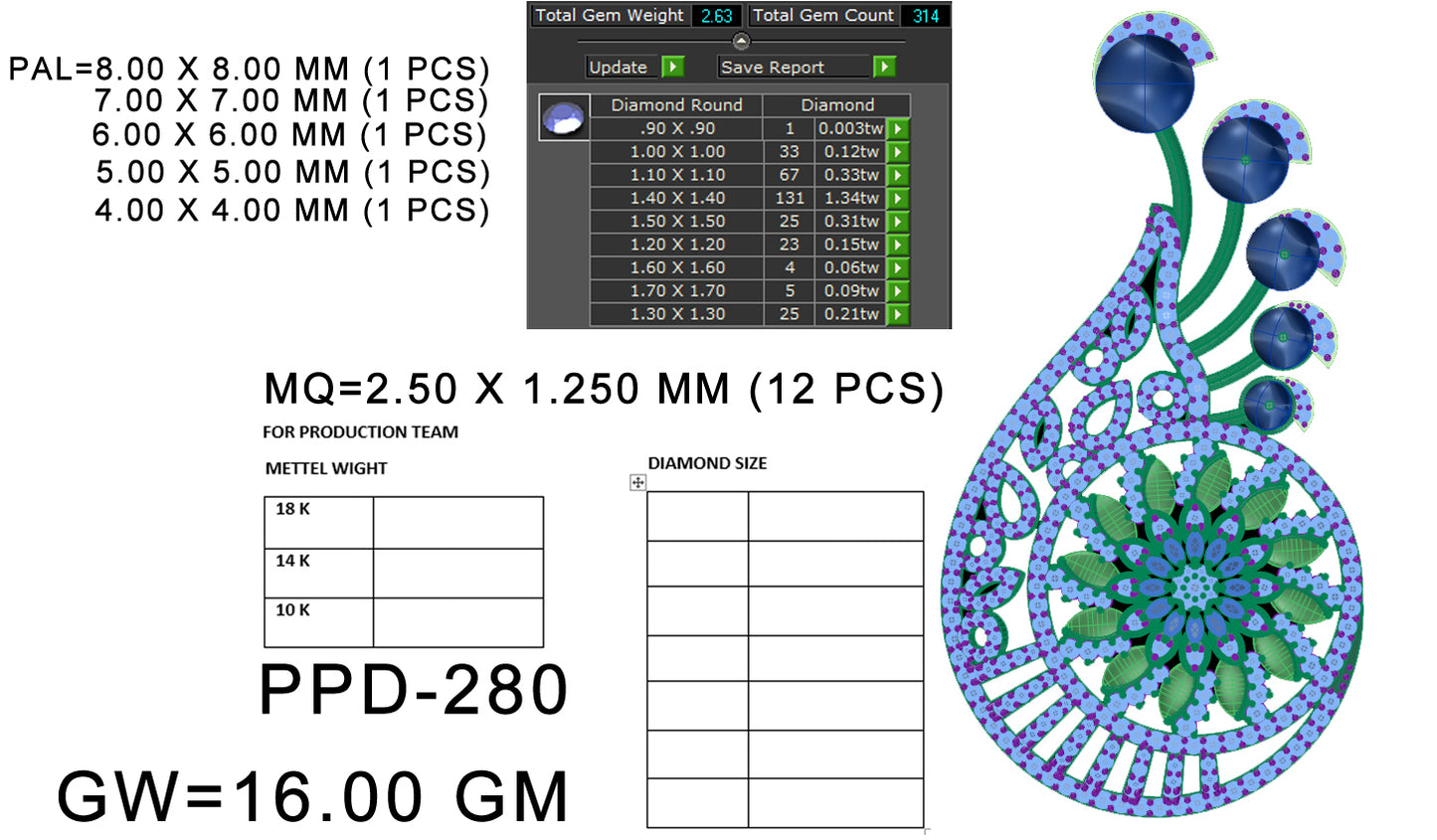 3D Jewelry Files Pendant Model 3DM STL PPD-280-DIA