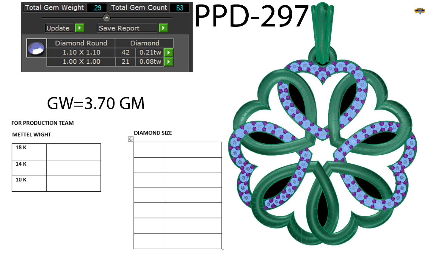 3D Jewelry Files Pendant Model 3DM STL PPD-297-DIA