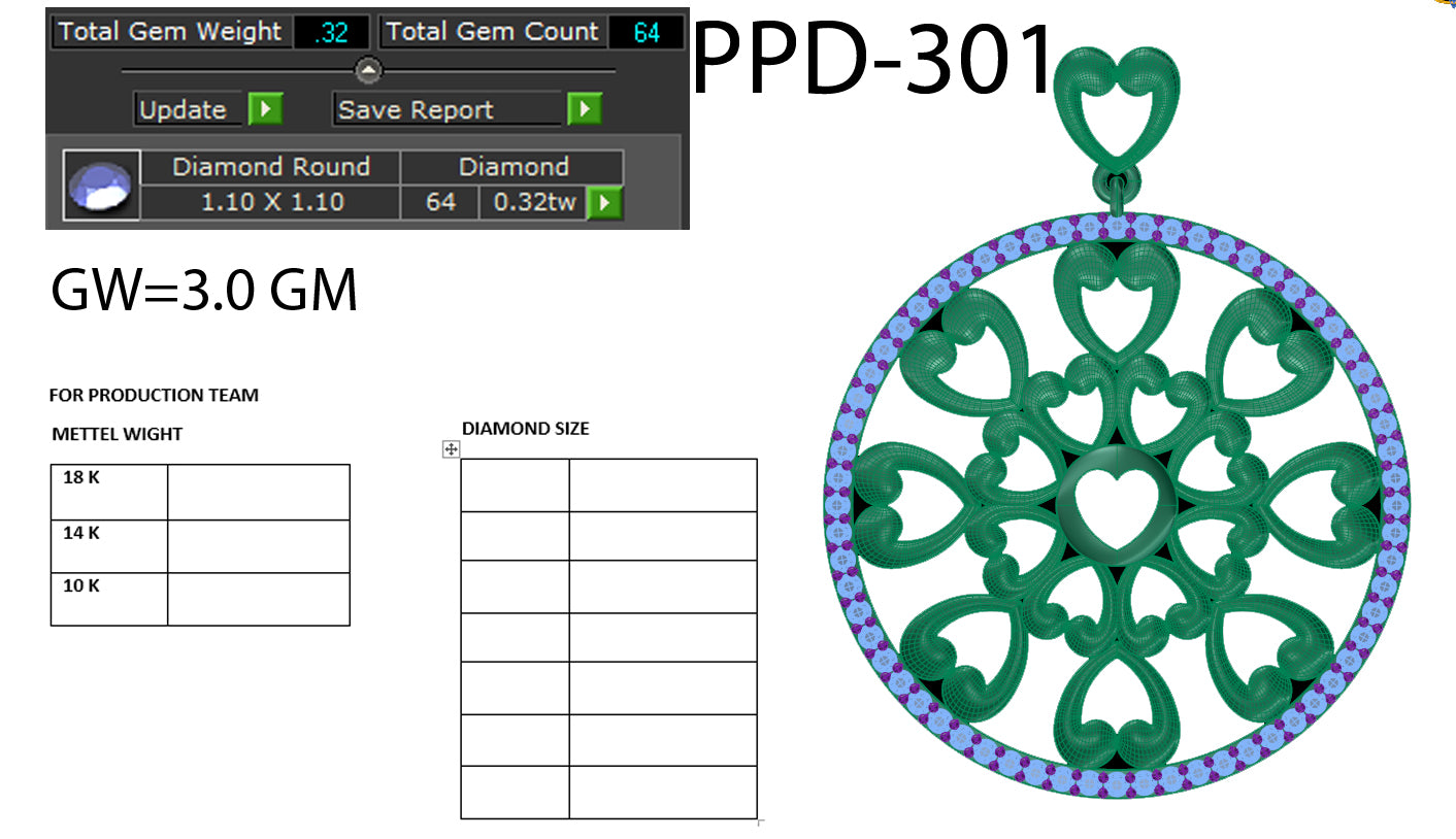 3D Jewelry Files Pendant Model 3DM STL PPD-301-DIA