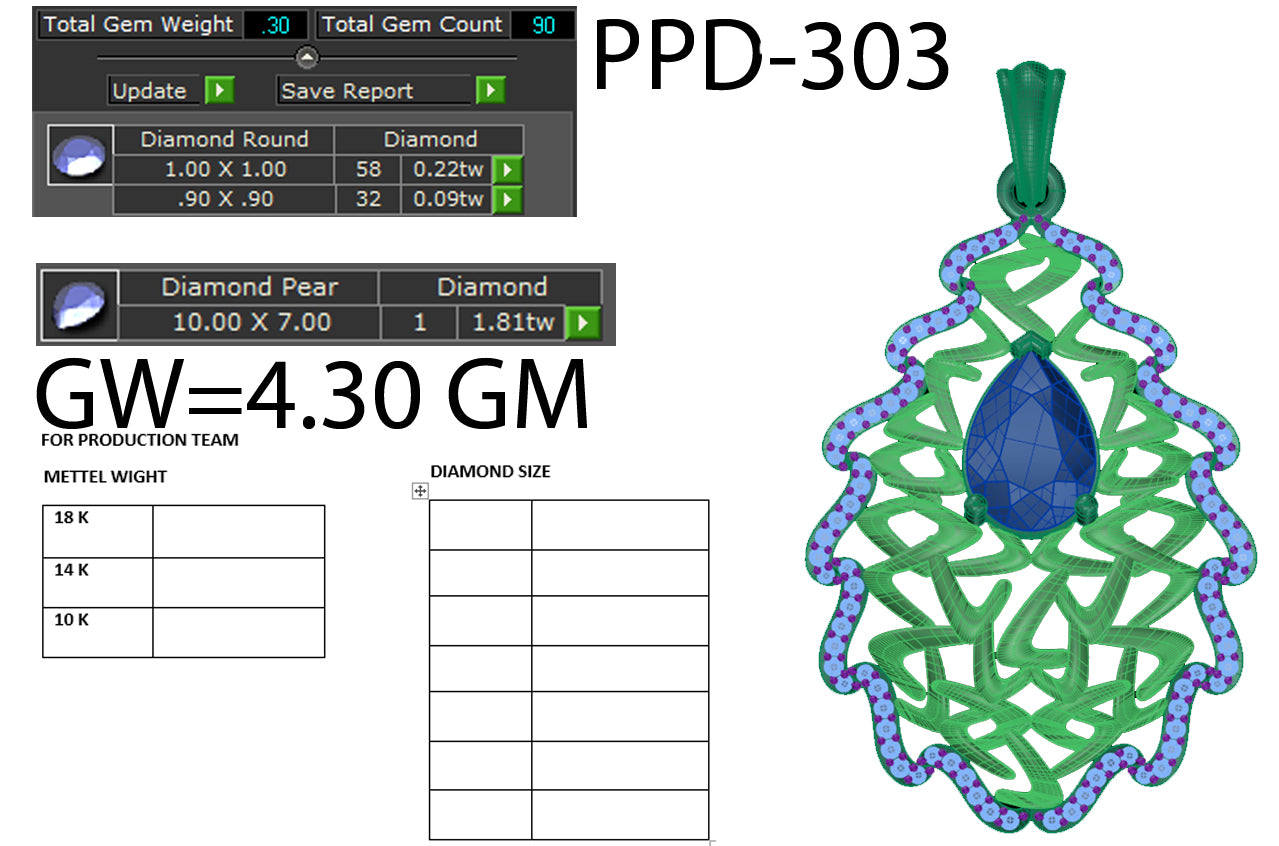 3D Jewelry Files Pendant Model 3DM STL PPD-303-DIA