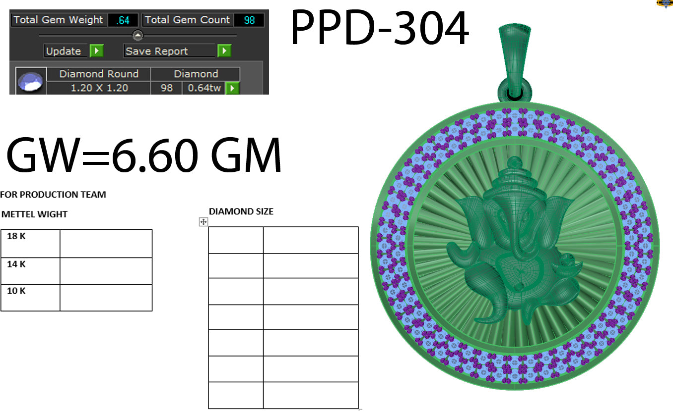 3D Jewelry Files Pendant Model 3DM STL PPD-304-DIA