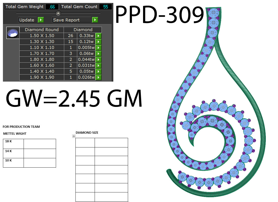 3D Jewelry Files Pendant Model 3DM STL PPD-309-DIA