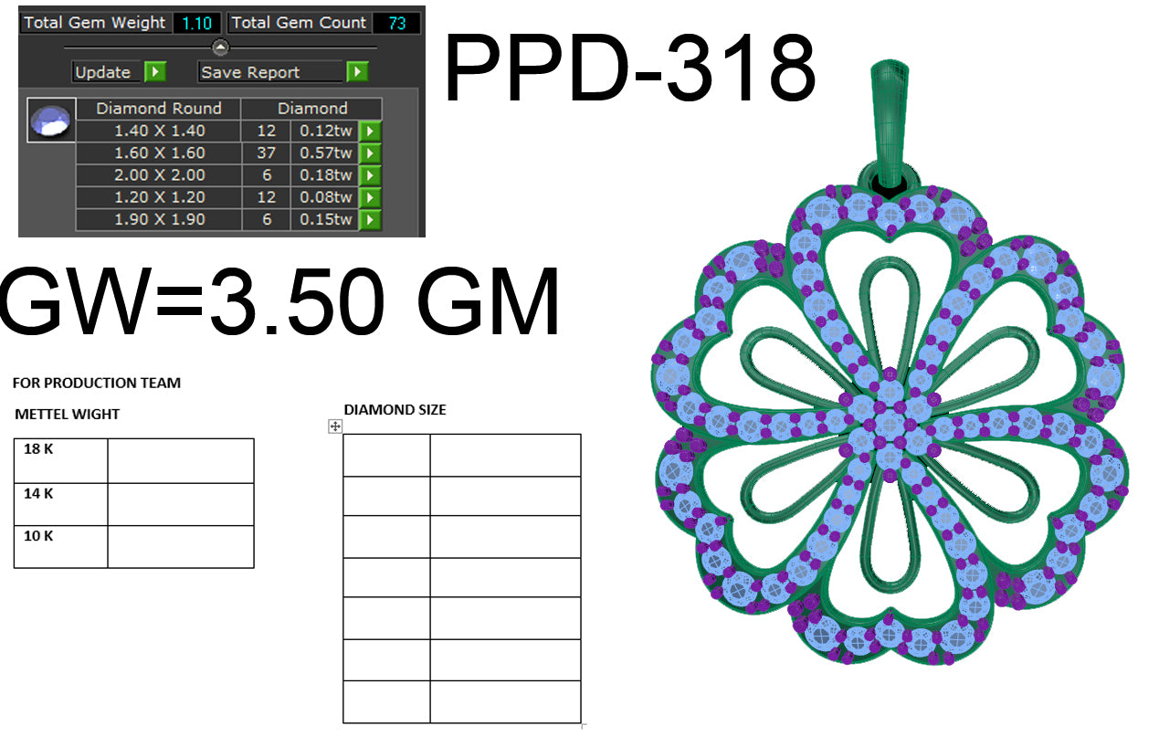 3D Jewelry Files Pendant Model 3DM STL PPD-318 DIA