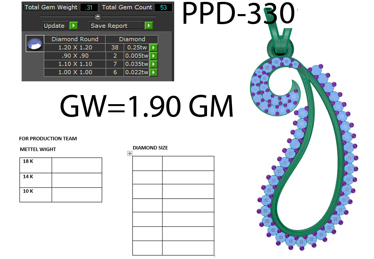 3D Jewelry Files Pendant Model 3DM STL PPD-330-DIA