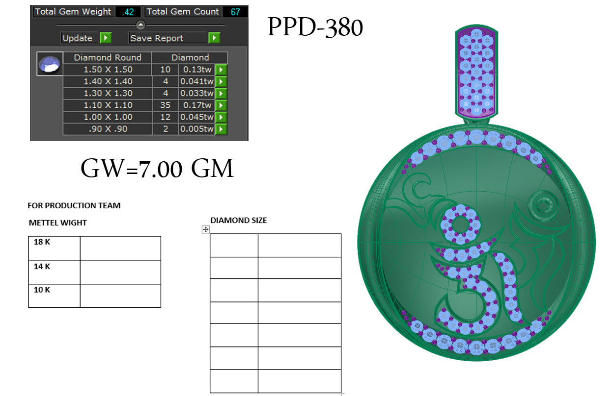 3D Jewelry Files Pendant Model 3DM STL PPD-380-DIA