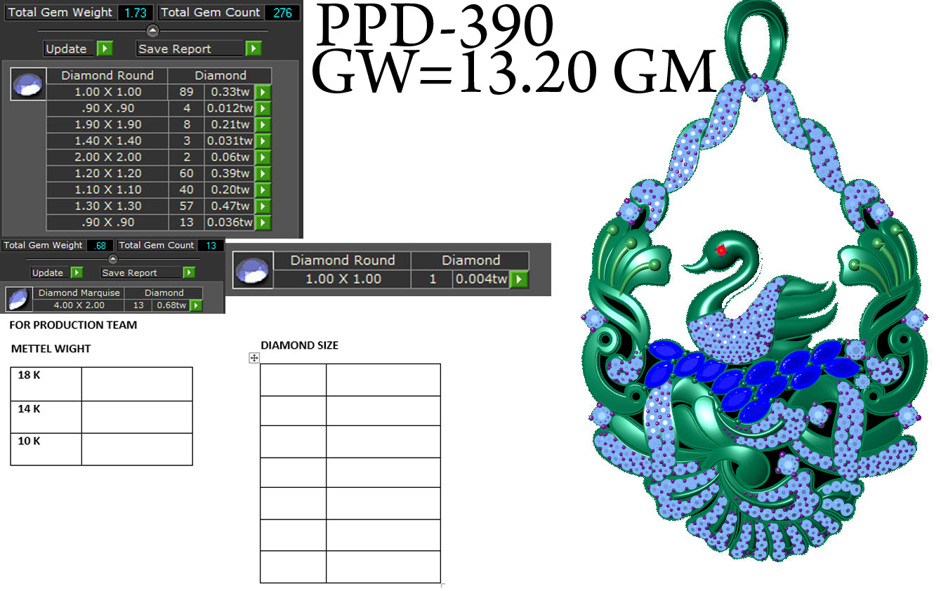 3D Jewelry Files Pendant Model 3DM STL PPD-390-DIA