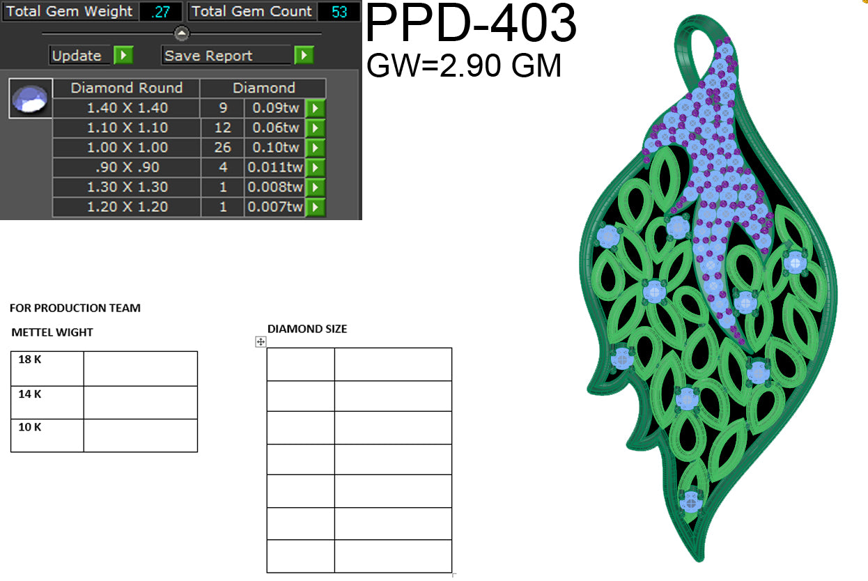 3D Jewelry Files Pendant Model 3DM STL PPD-403 DIA