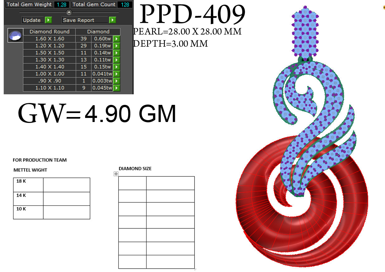 3D Jewelry Files Pendant Model 3DM STL PPD-409-DIA