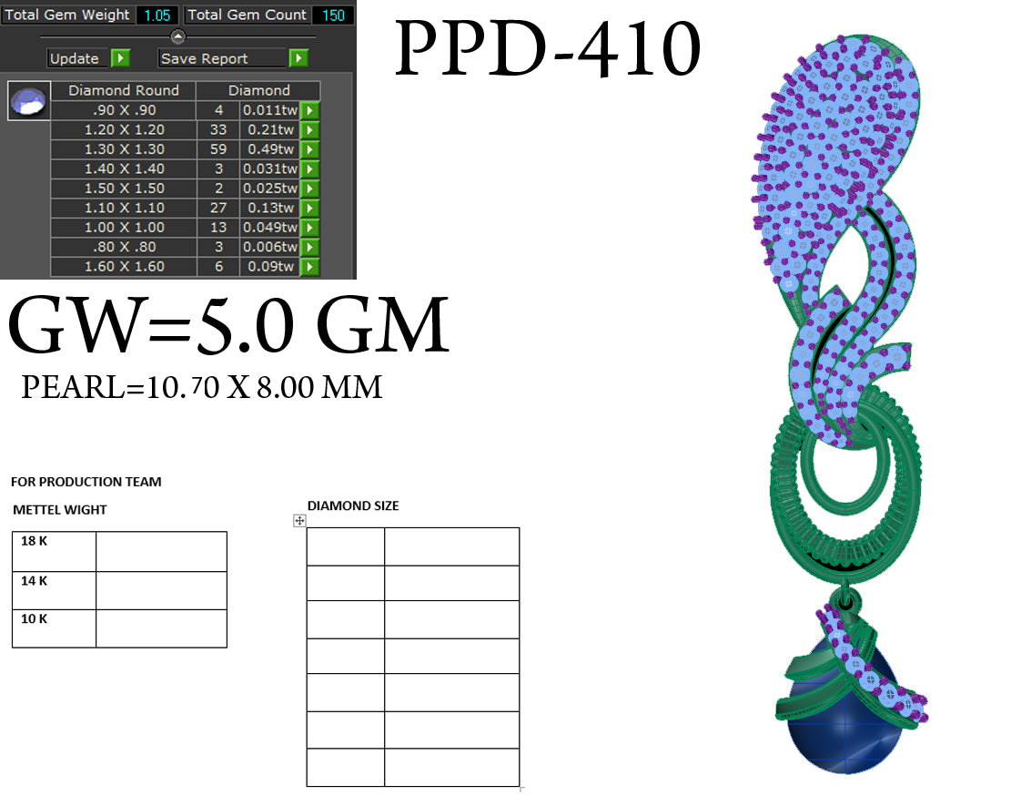 3D Jewelry Files Pendant Model 3DM STL PPD-410-DIA