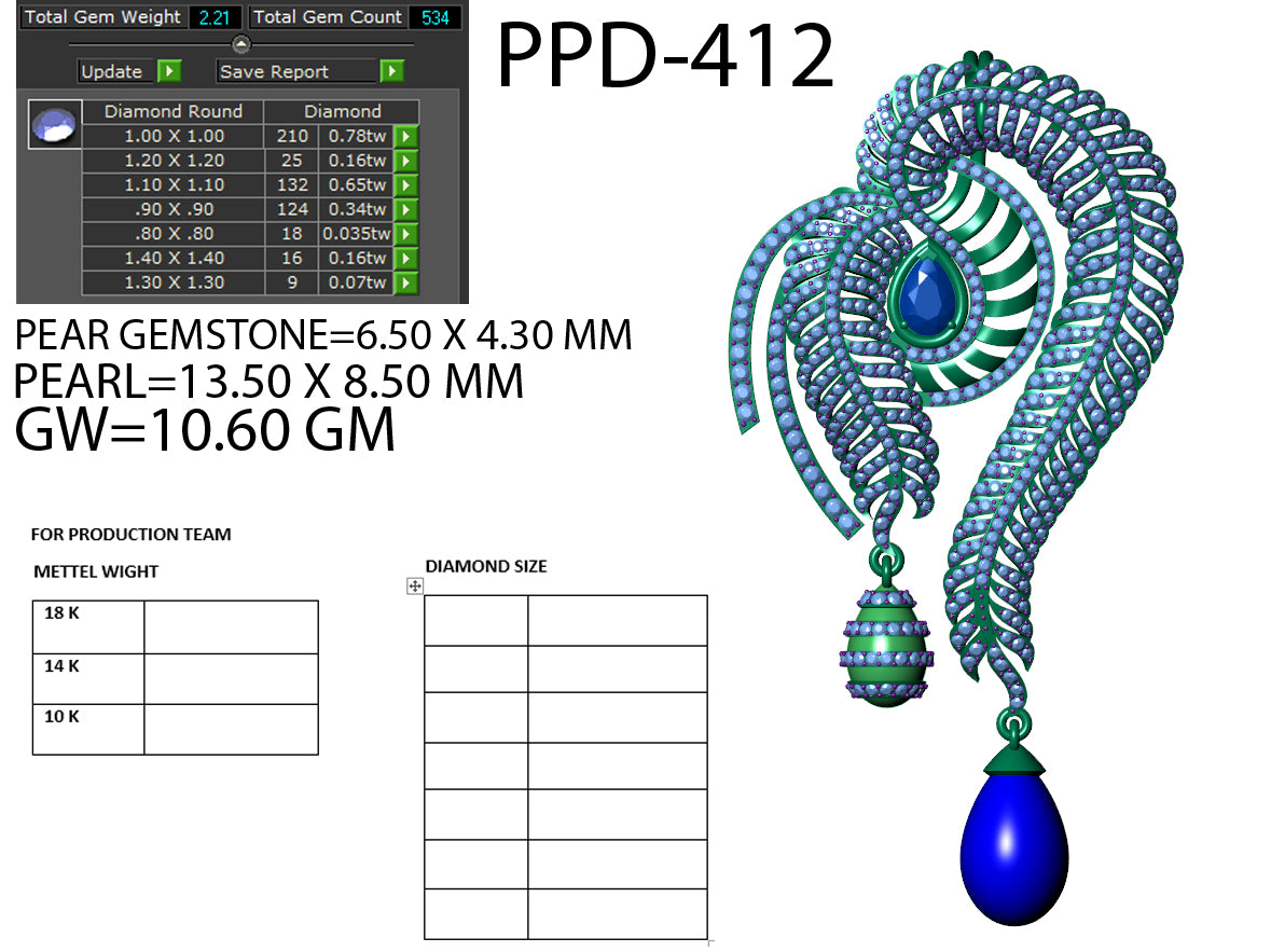 3D Jewelry Files Pendant Model 3DM STL PPD-412 DIA