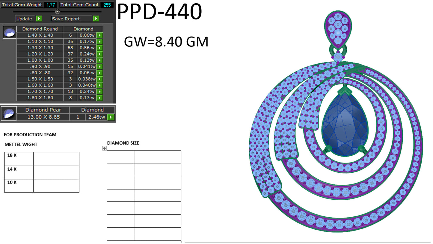 3D Jewelry Files Pendant Model 3DM STL PPD-440-DIA