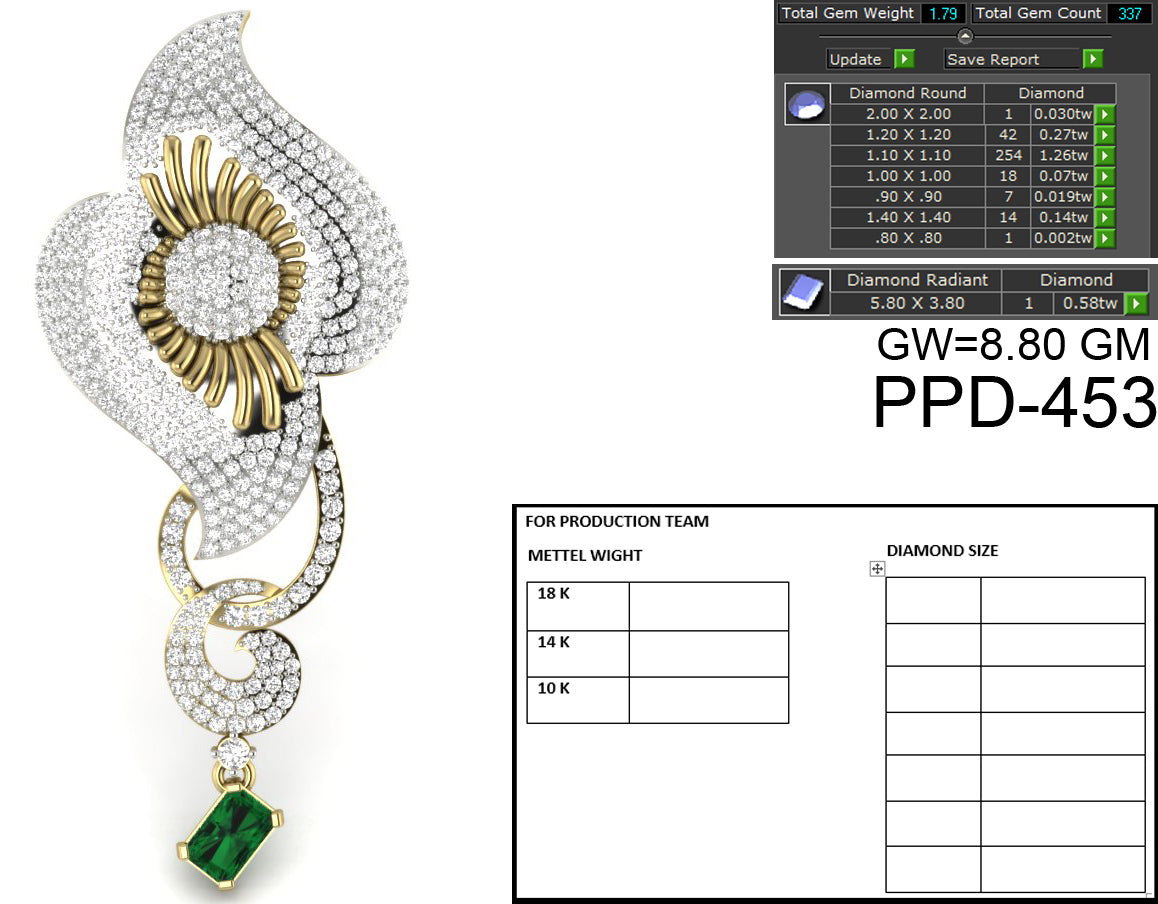 3D Jewelry Files Pendant Model 3DM STL PPD-453-DIA