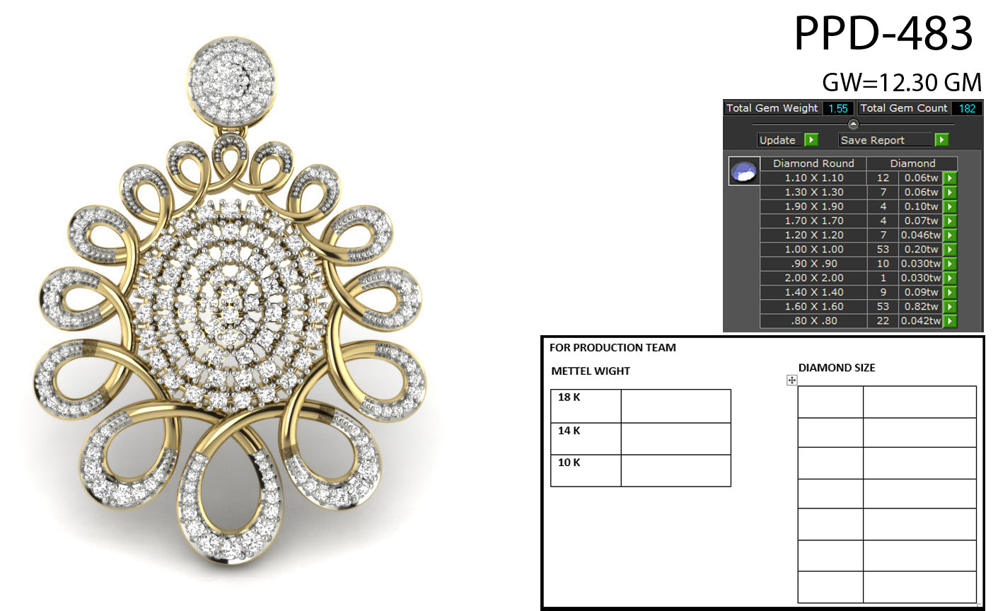 3D Jewelry Files Pendant Model 3DM STL PPD-483-DIA