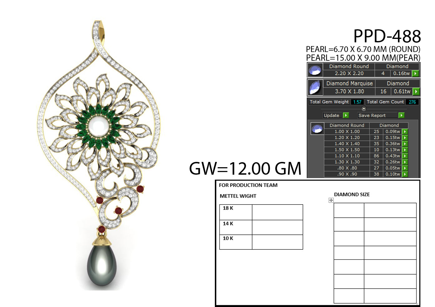 3D Jewelry Files Pendant Model 3DM STL PPD-488-DIA