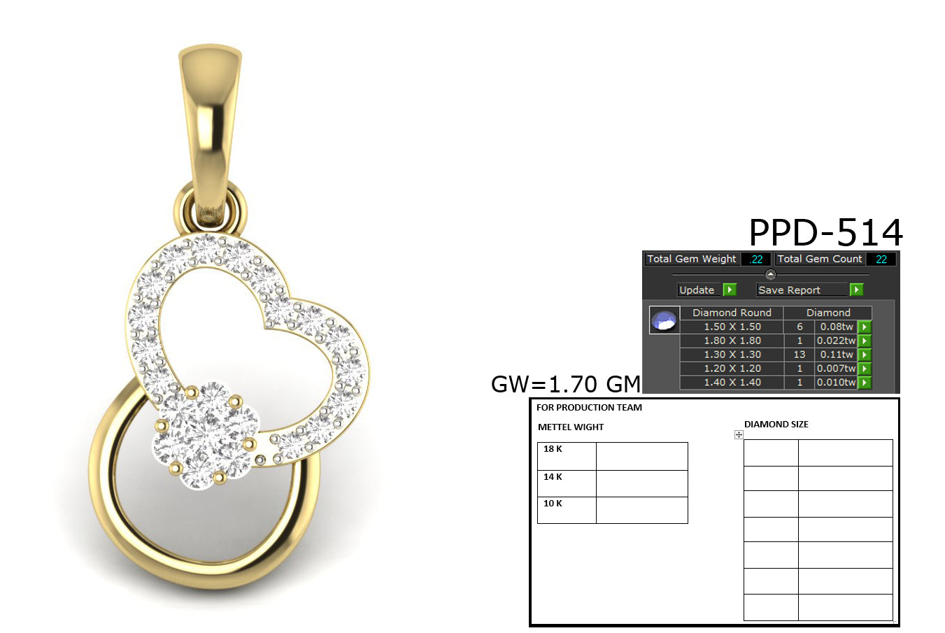 3D Jewelry Files Pendant Model 3DM STL PPD-514-DIA