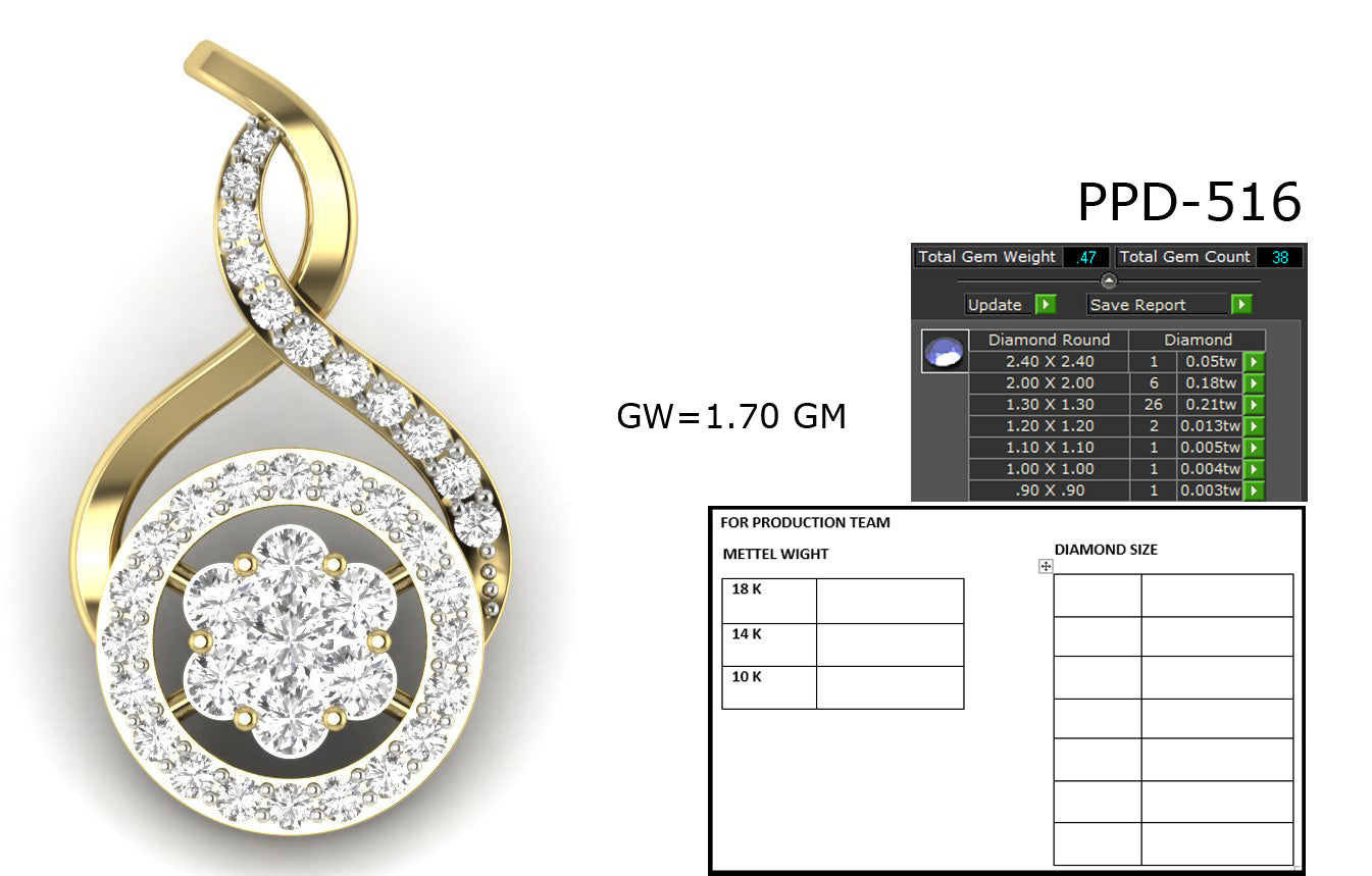 3D Jewelry Files Pendant Model 3DM STL PPD-516-DIA