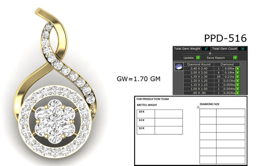 3D Jewelry Files Pendant Model 3DM STL PPD-516-DIA