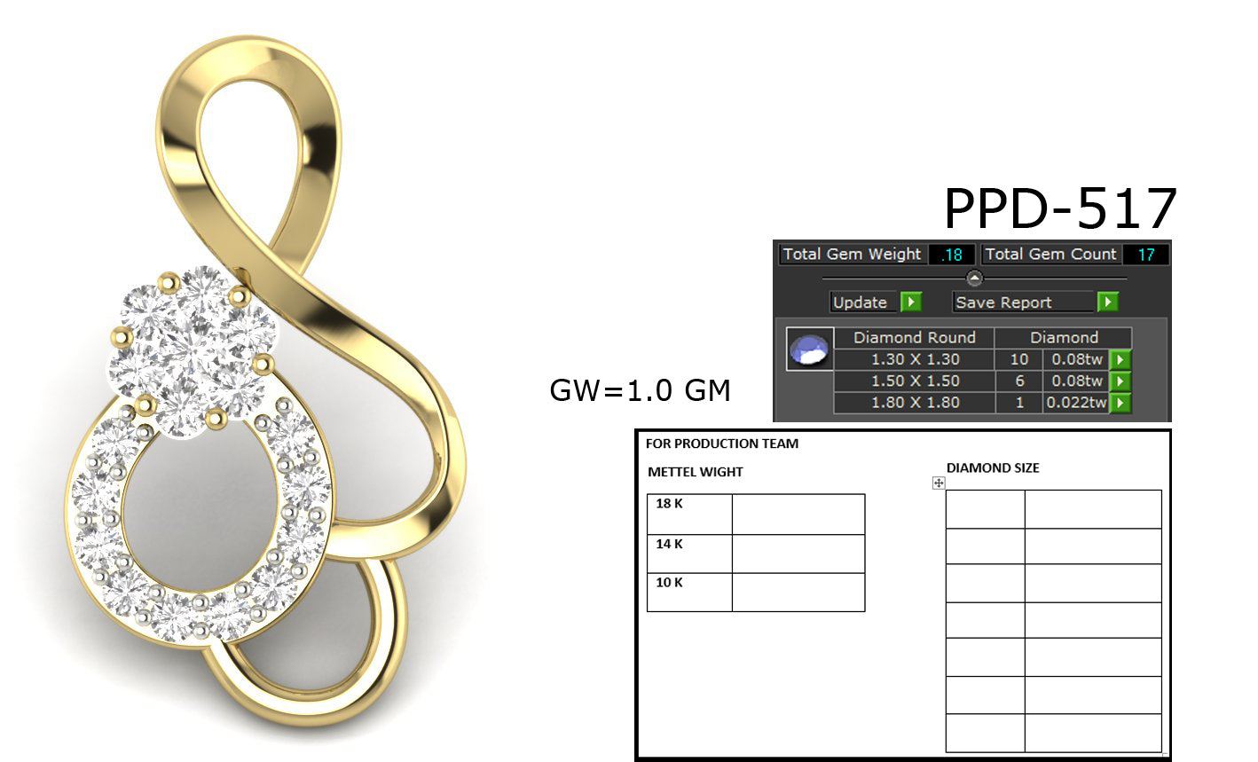 3D Jewelry Files Pendant Model 3DM STL PPD-517-DIA