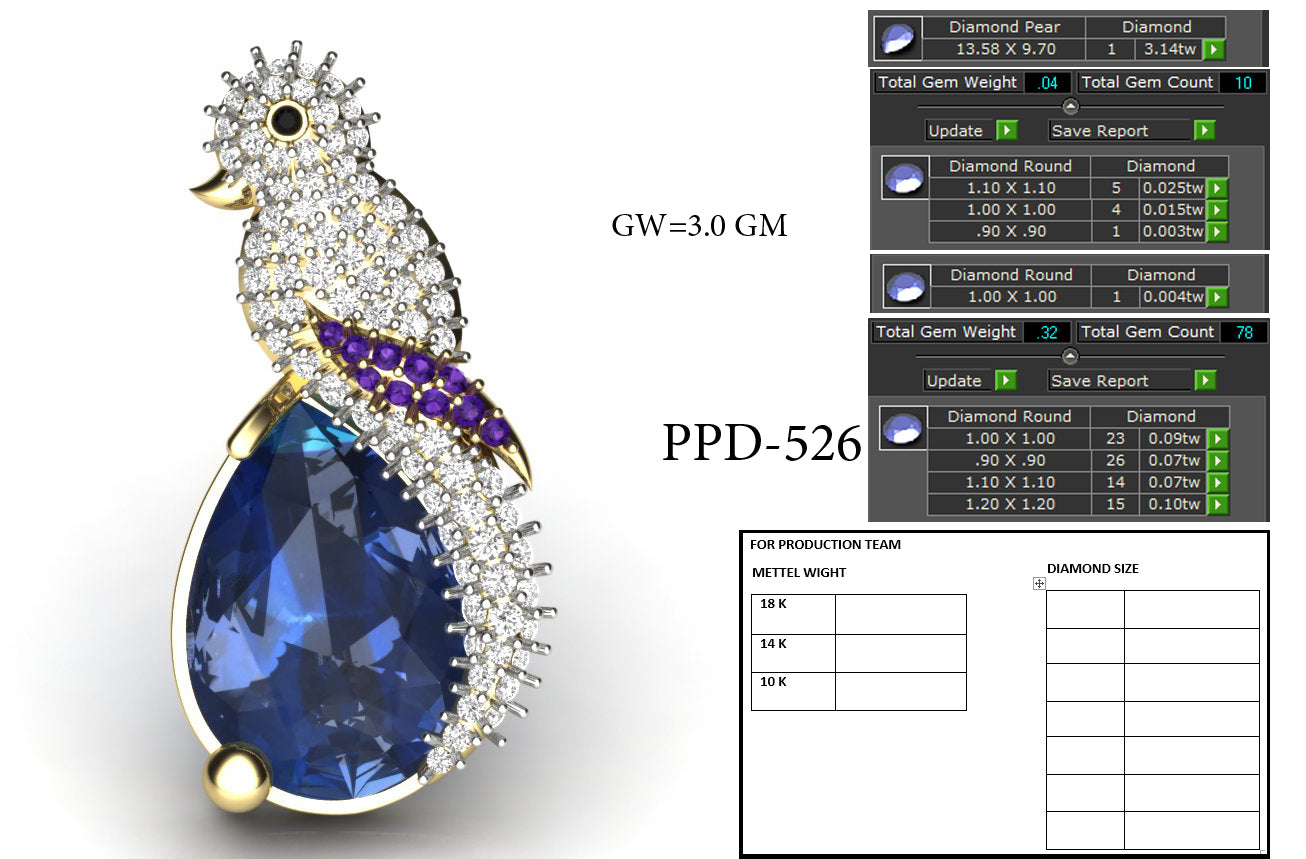 3D Jewelry Files Pendant Model 3DM STL PPD-526-DIA