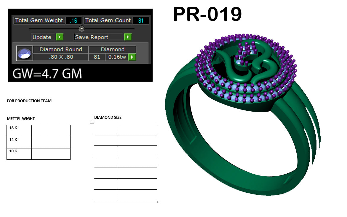 3D Jewelry Files Ring Model 3DM STL PR-019 DIA