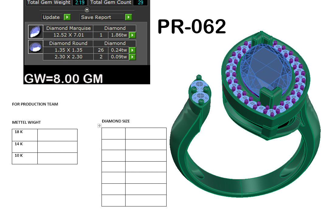 3D Jewelry Files Ring Model 3DM STL PR-062-DIA