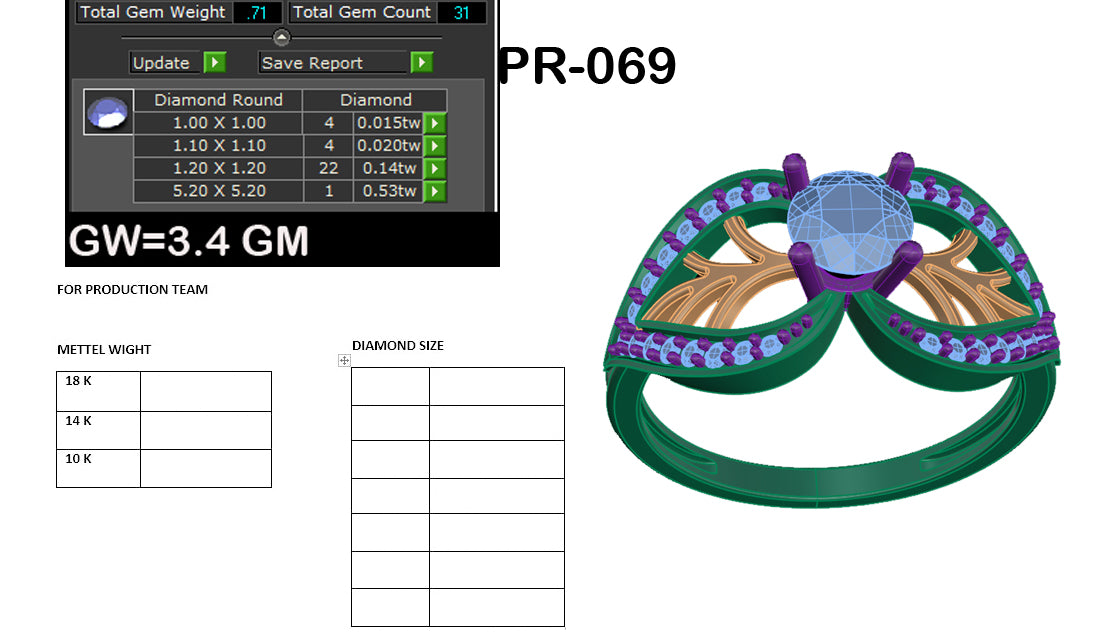 3D Jewelry Files Ring Model 3DM STL PR-069-DIA