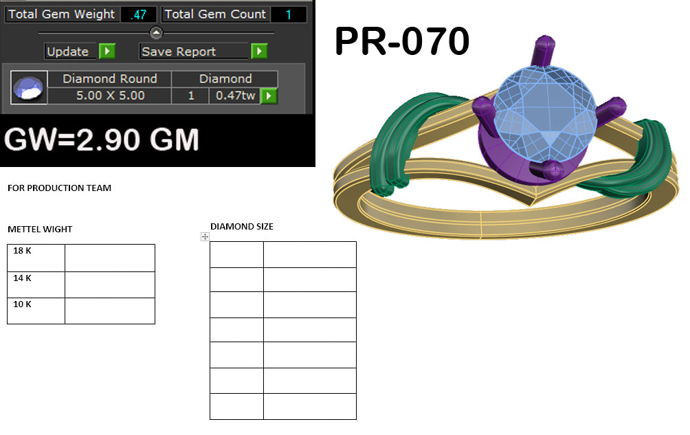 3D Jewelry Files Ring Model 3DM STL PR-070-DIA