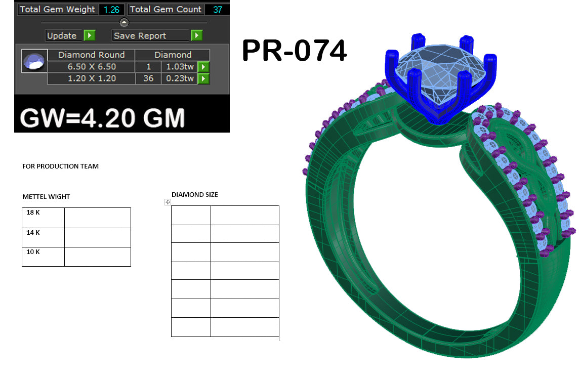 3D Jewelry Files Ring Model 3DM STL PR-074-DIA