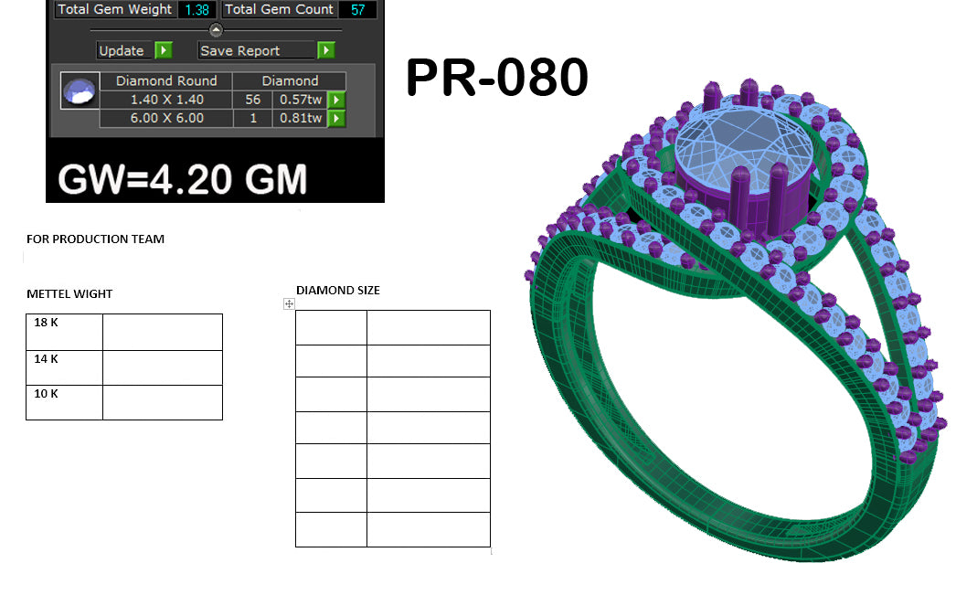 3D Jewelry Files Ring Model 3DM STL PR-080-DIA