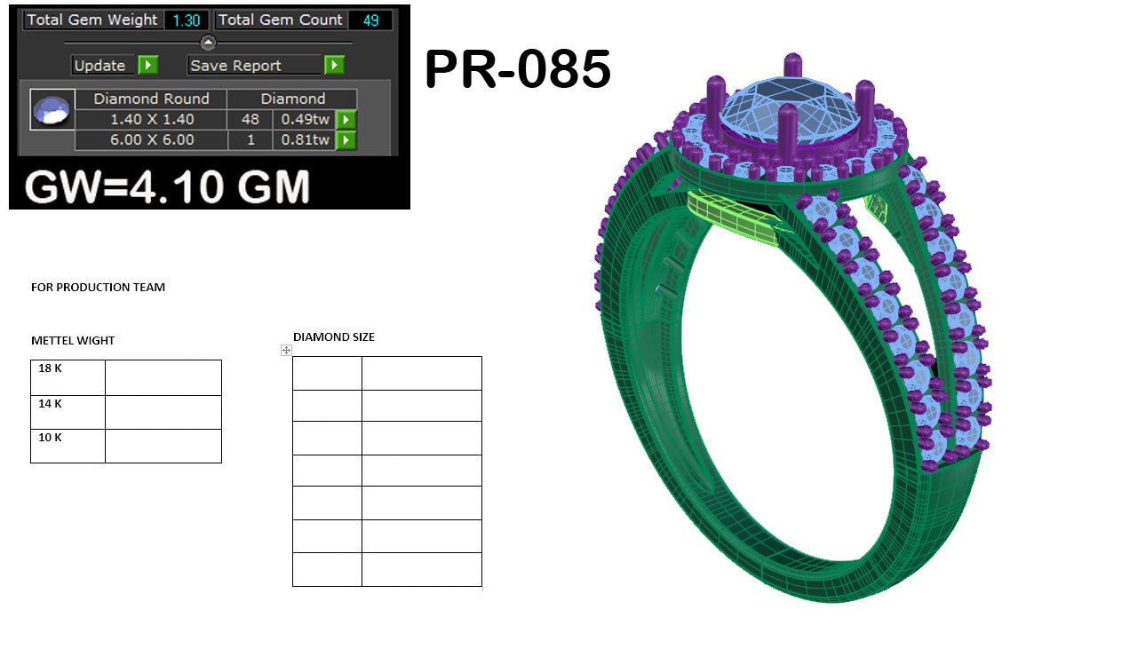 3D Jewelry Files Ring Model 3DM STL PR-085-DIA