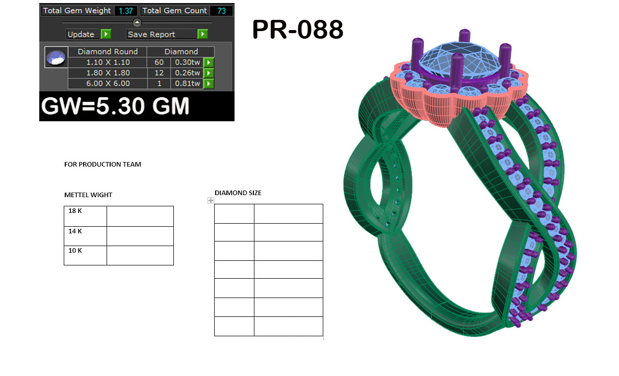 3D Jewelry Files Ring Model 3DM STL PR-088-DIA