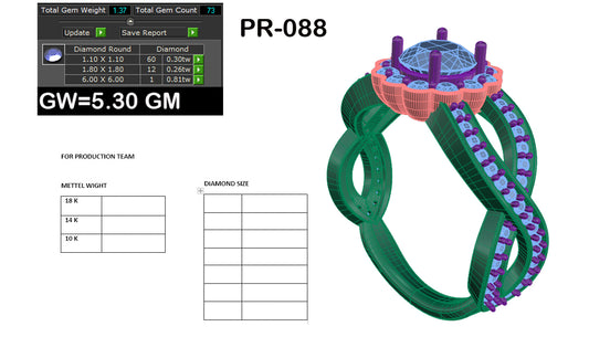 3D Jewelry Files Ring Model 3DM STL PR-088-DIA