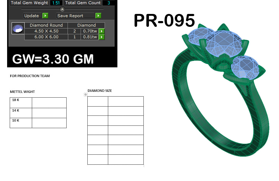 3D Jewelry Files Ring Model 3DM STL PR-095-DIA