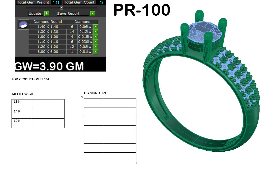 3D Jewelry Files Ring Model 3DM STL PR-100 DIA