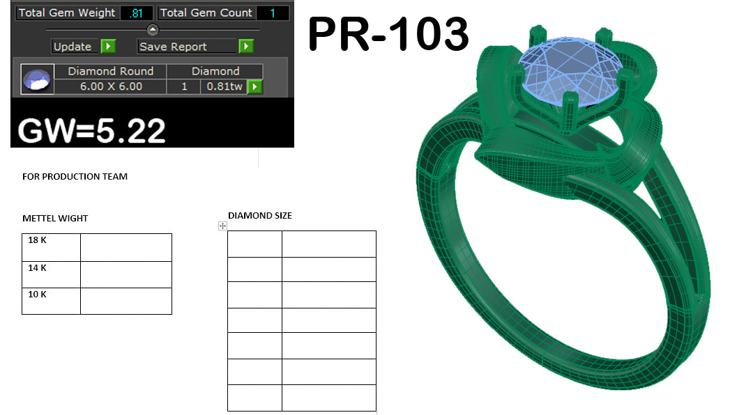 3D Jewelry Files Ring Model 3DM STL PR-103-DIA