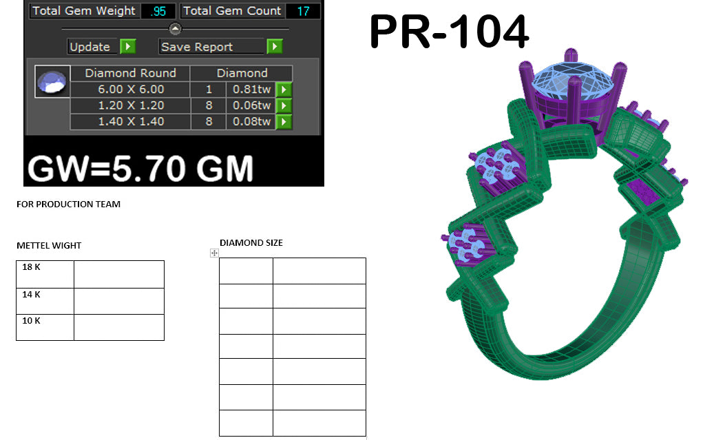 3D Jewelry Files Ring Model 3DM STL PR-104-DIA