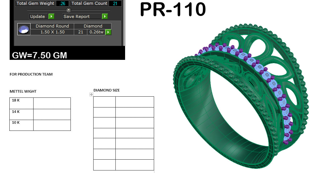 3D Jewelry Files Ring Model 3DM STL PR-110-DIA