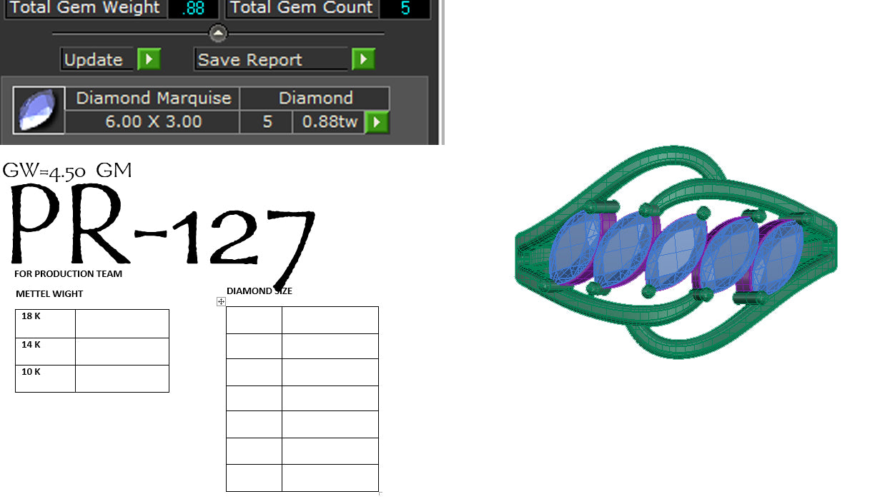 3D Jewelry Files Ring Model 3DM STL PR-127-DIA