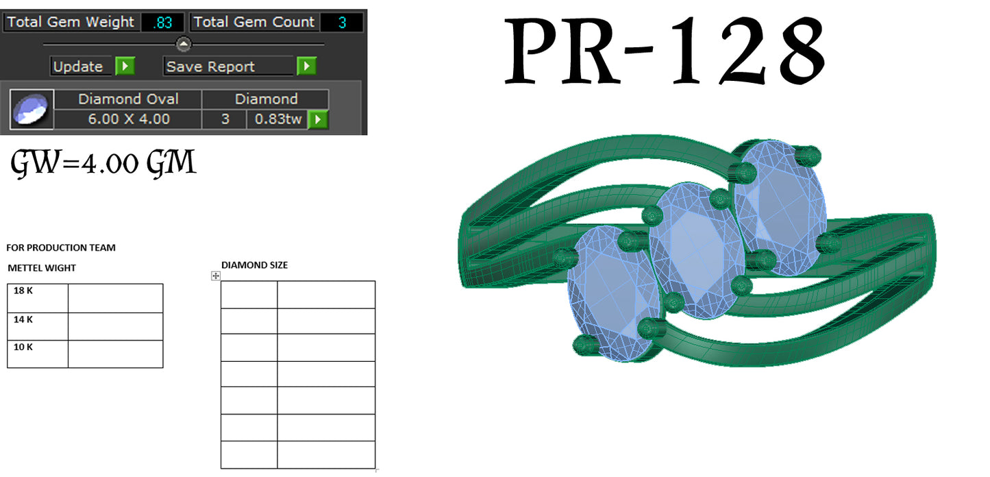 3D Jewelry Files Ring Model 3DM STL PR-128 DIA