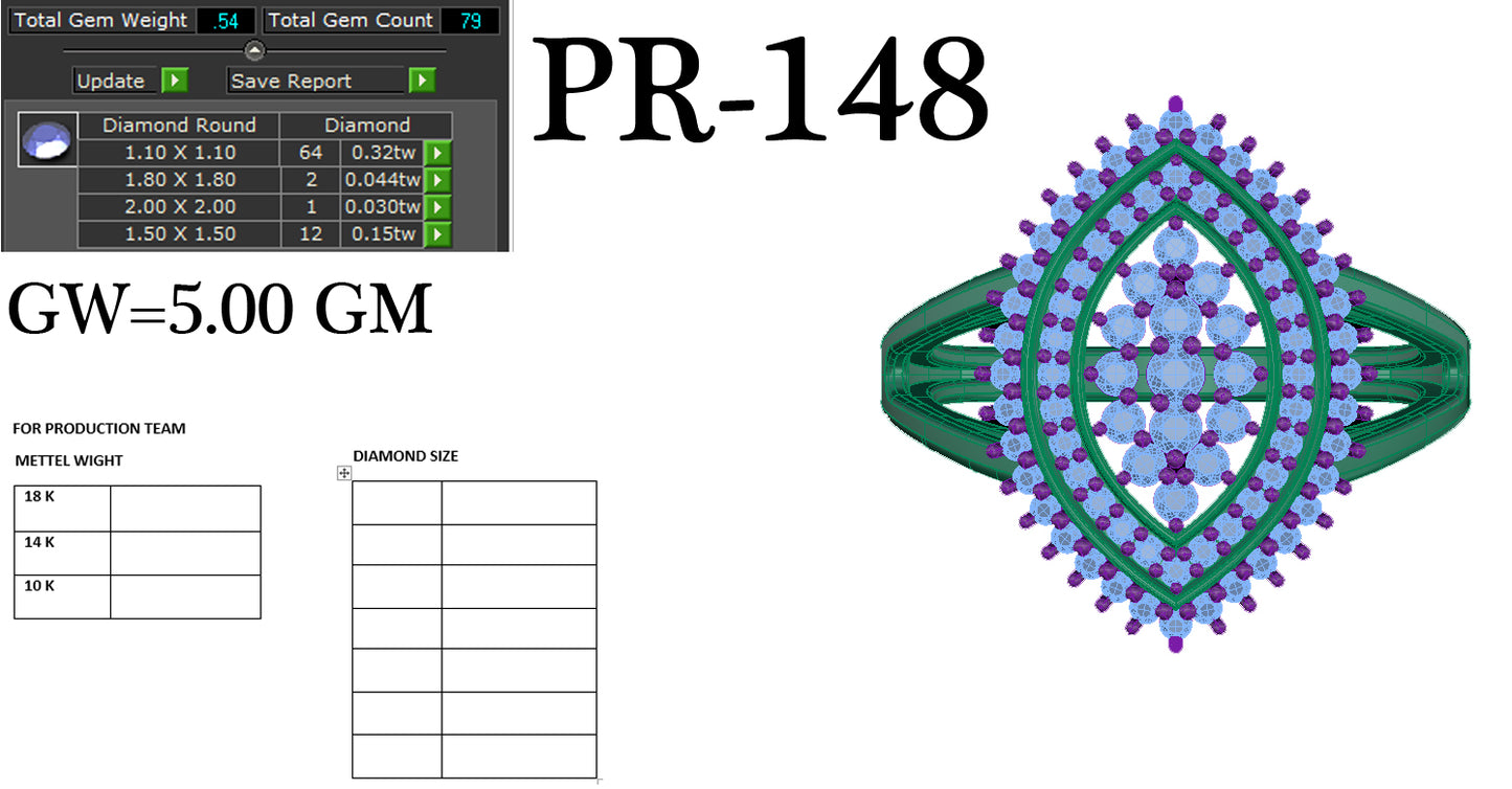 3D Jewelry Files Ring Model 3DM STL PR-148 DIA