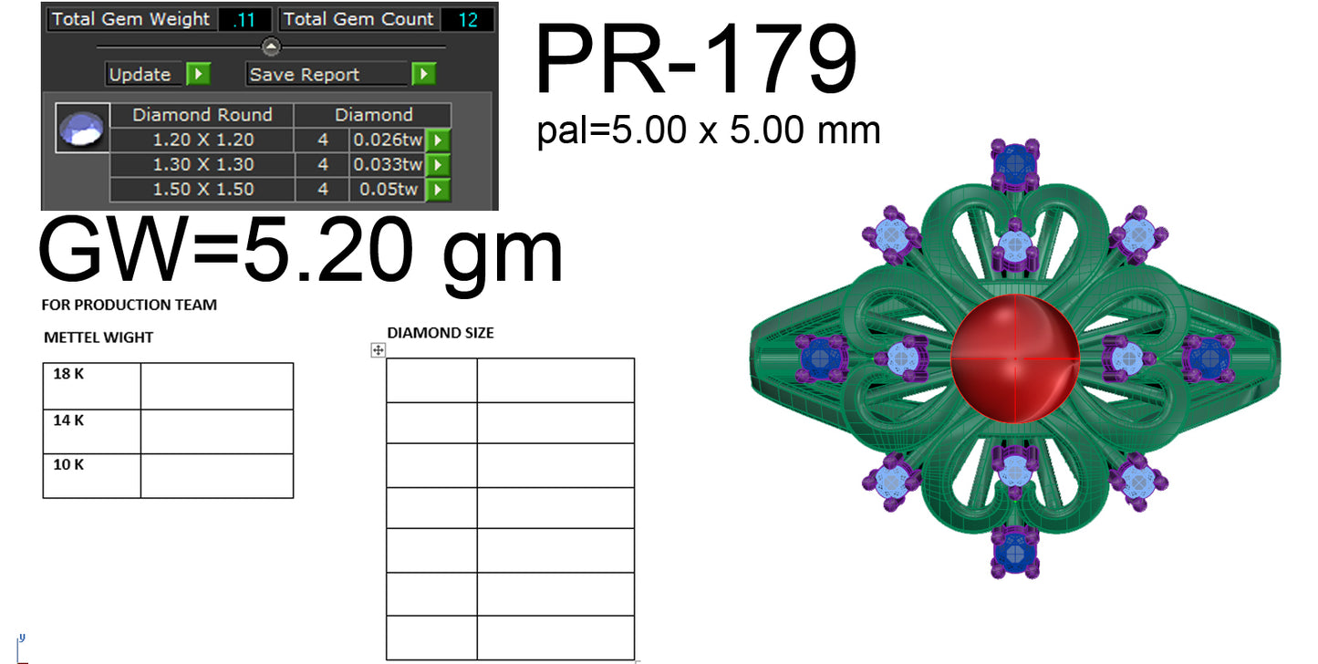 3D Jewelry Files Ring Model 3DM STL PR-179-DIA