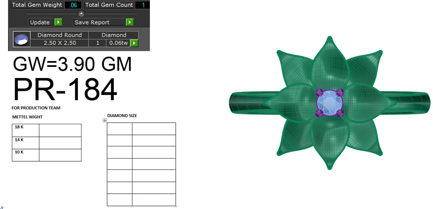 3D Jewelry Files Ring Model 3DM STL PR-184-DIA